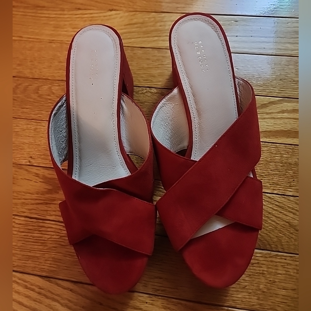 Barneys New York Red Platform Mules Modern Suede Slip-On